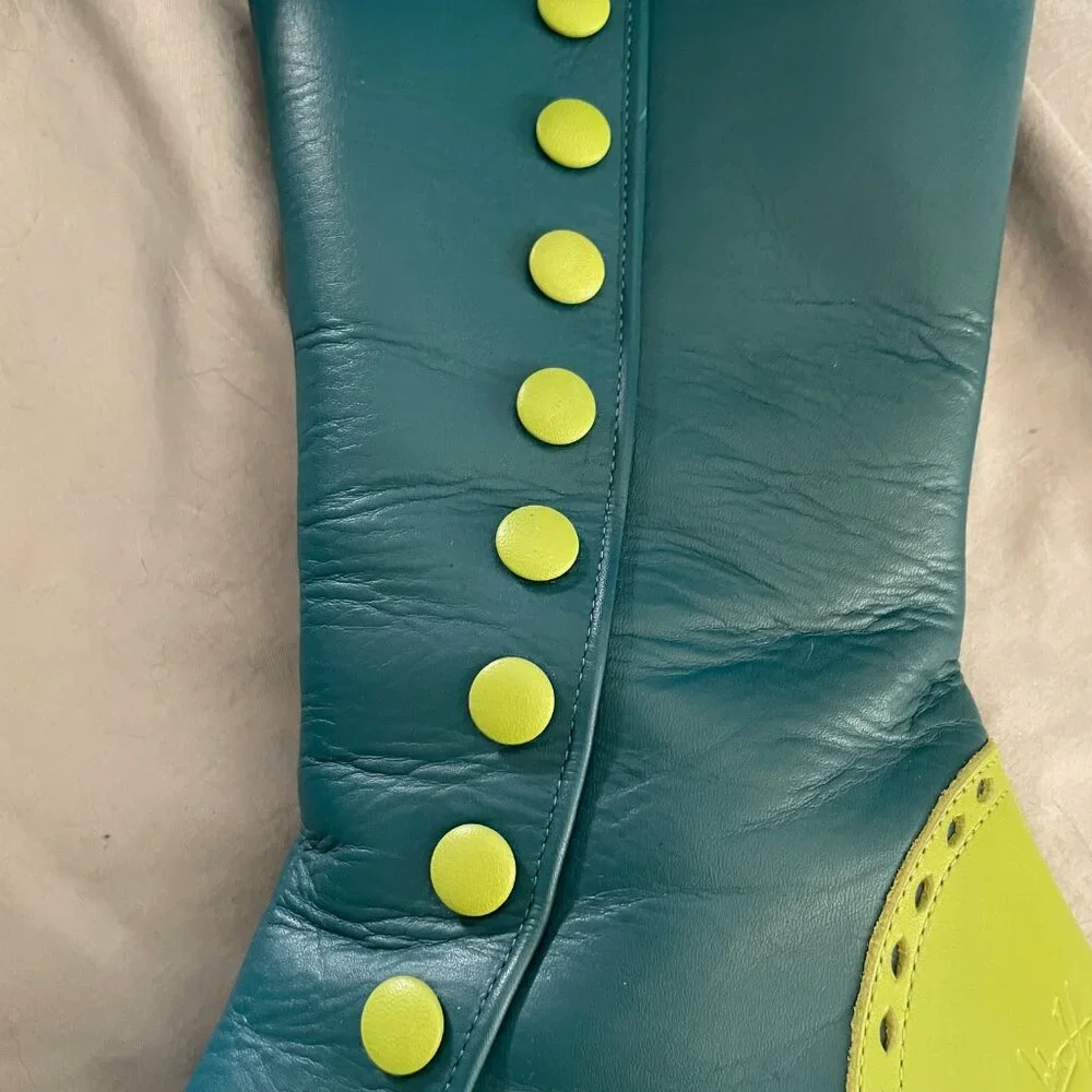 RARE Fluevog Babycakes Boots Turquoise Teal Green 7.5 Victorian Festival Retro - Picture 7 of 15